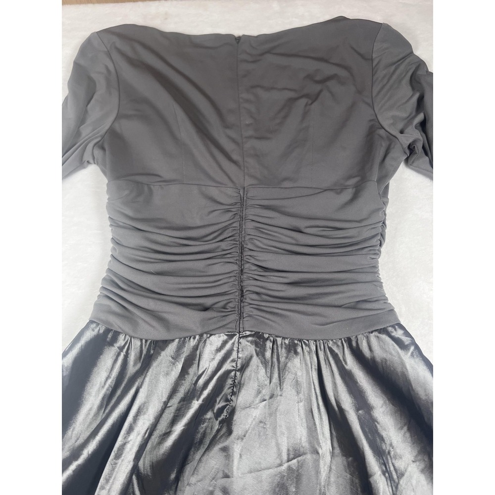 Jessica Howard Dress Womens 4 Silver Satin Ruched V Neck Long Sleeve Maxi Gown - Picture 7 of 16